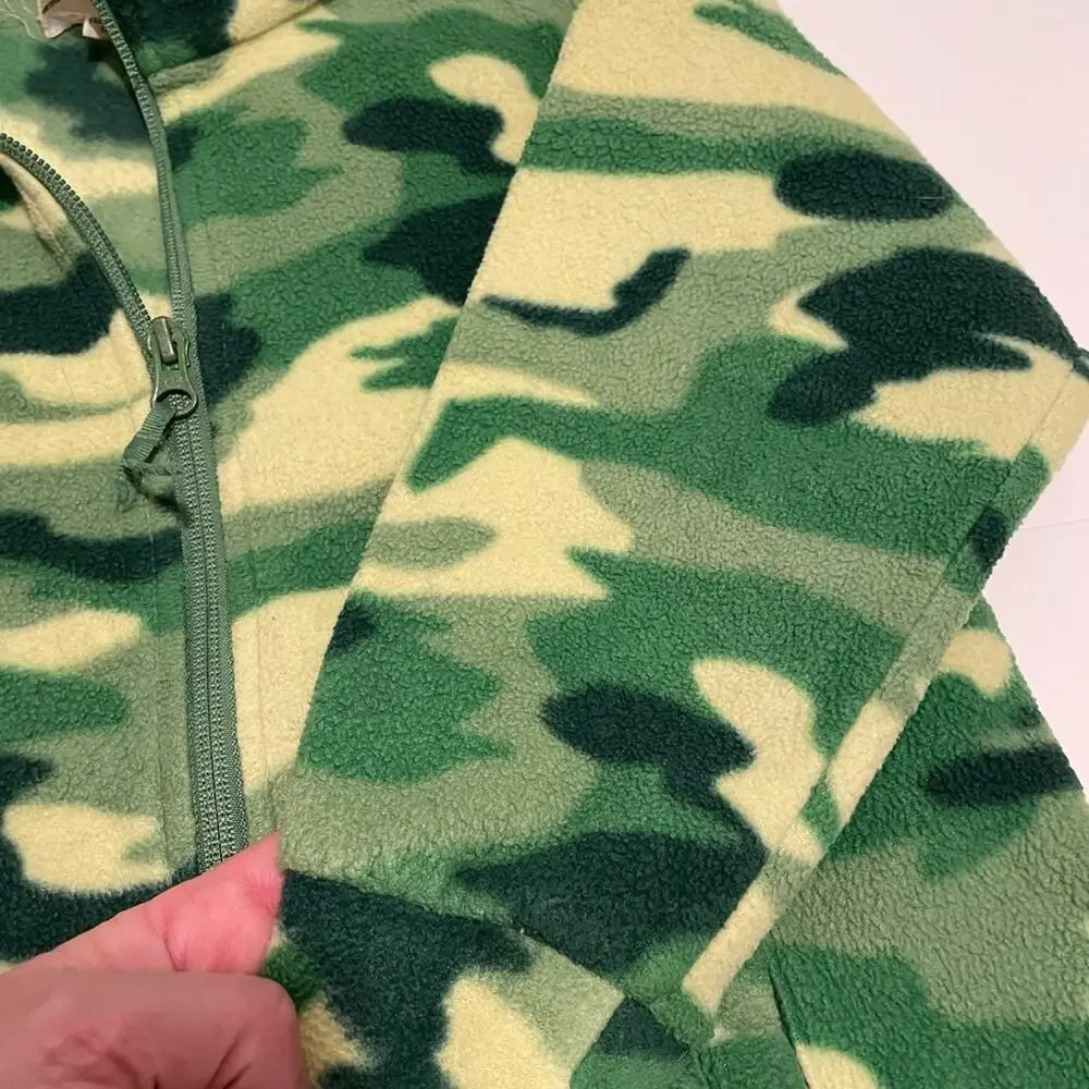 Cabela's Brand Green Camo Fleece Zip Up Jacket Size Youth XS Outdoor Unisex Coat
